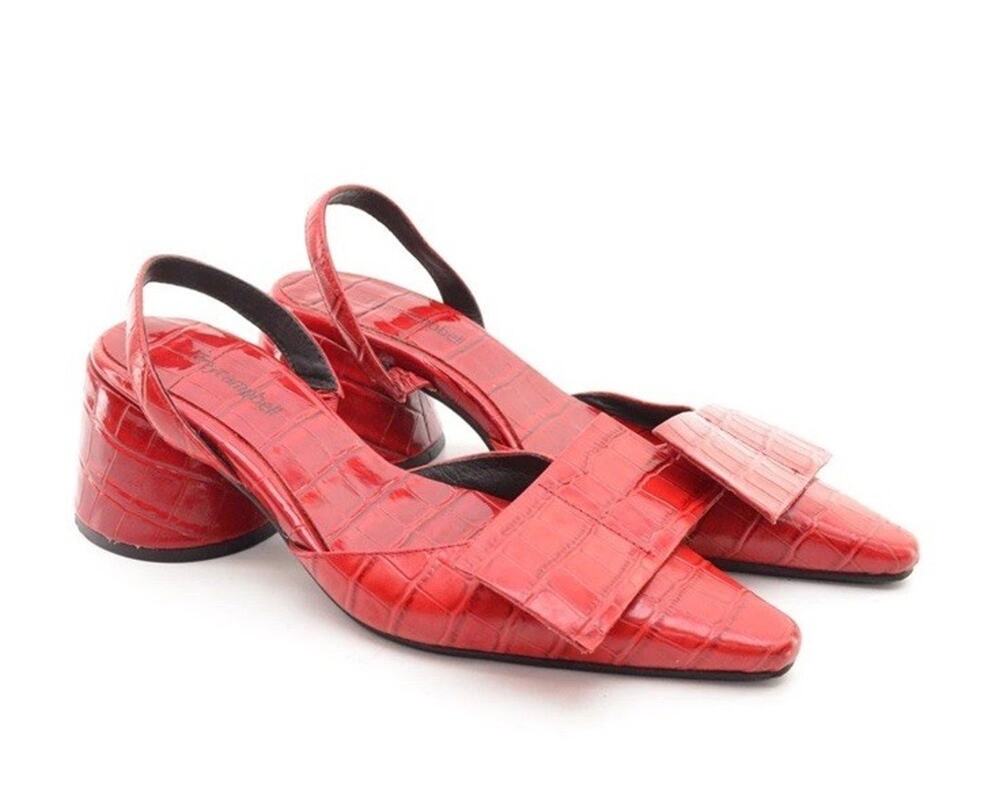 Jeffrey Campbell Kari Bow Slingback Pumps 8 Red Croc Embossed Pointed Toe